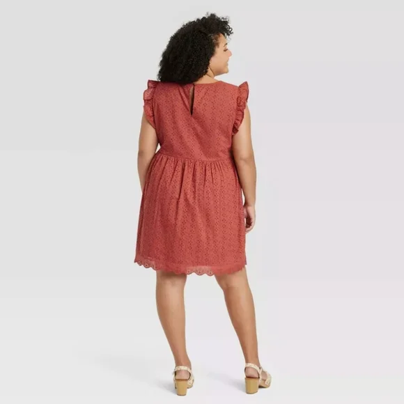 NWT - Knox Rose Ruffle Sleeve Desert Red Dress - Picture 5 of 5
